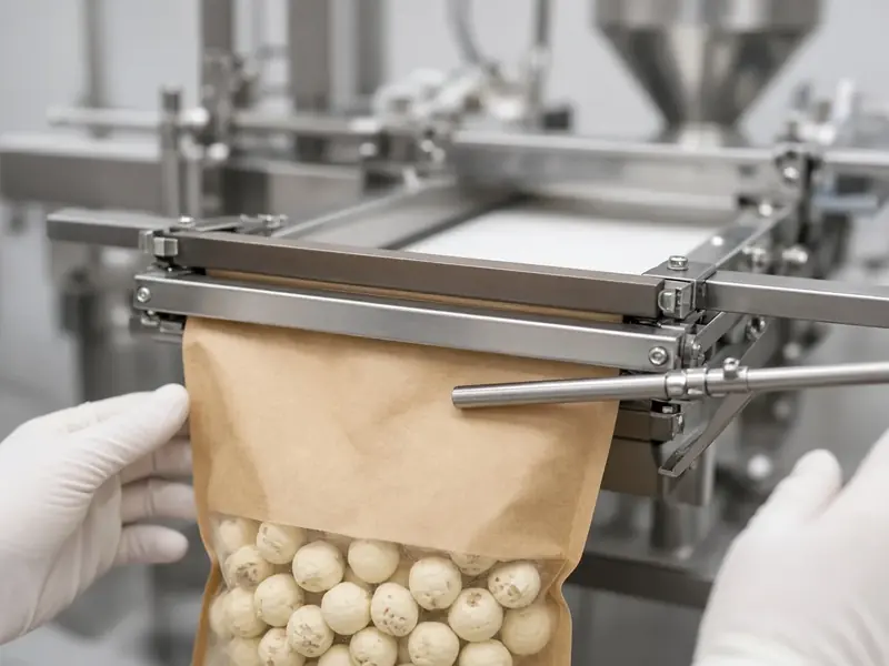 A pouch being heat-sealed after nitrogen flushing