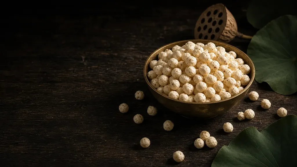 Bowl of white popped makhana (fox nuts)