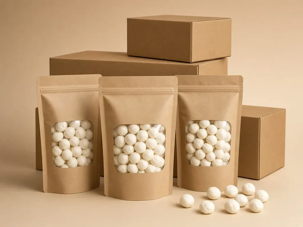 Plain pouches of makhana for export packing (illustrative)