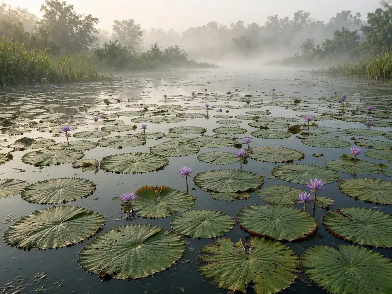 Euryale ferox leaves in a pond